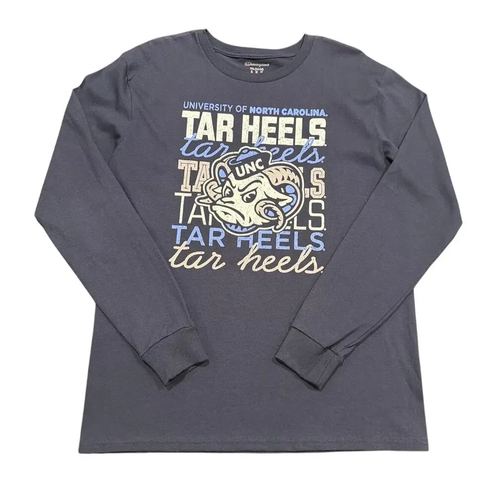 NWOT Champion UNC Tar Heels Youth Long Sleeve Graphic T-Shirt, Navy, XL 14-16